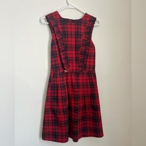 Vintage Red and Black Plaid Dress with Ruffle Detail